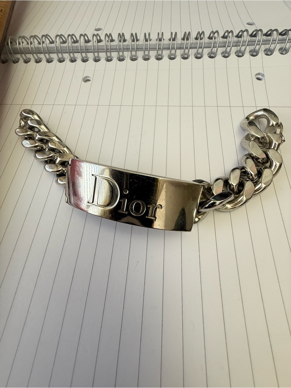 Vintage Dior Silver Tone  ID Curb-Chain Bracelet